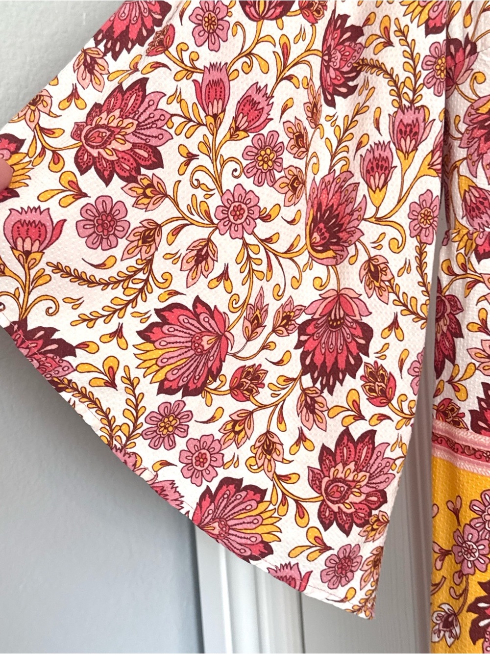 Aveology Salma Boho Tie-Front Floral Tunic in Cream, Pink & Yellow 18/20 - Picture 5 of 9